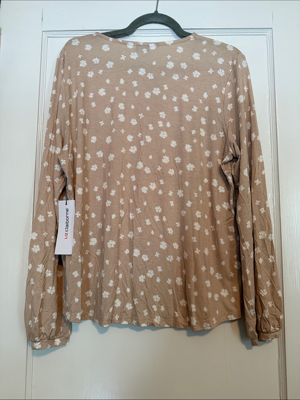 Liz Claiborne Tan Floral Long-Sleeve Henley Top - Picture 4 of 6